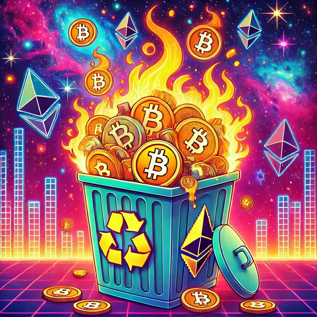 Crypto trash bin on fire