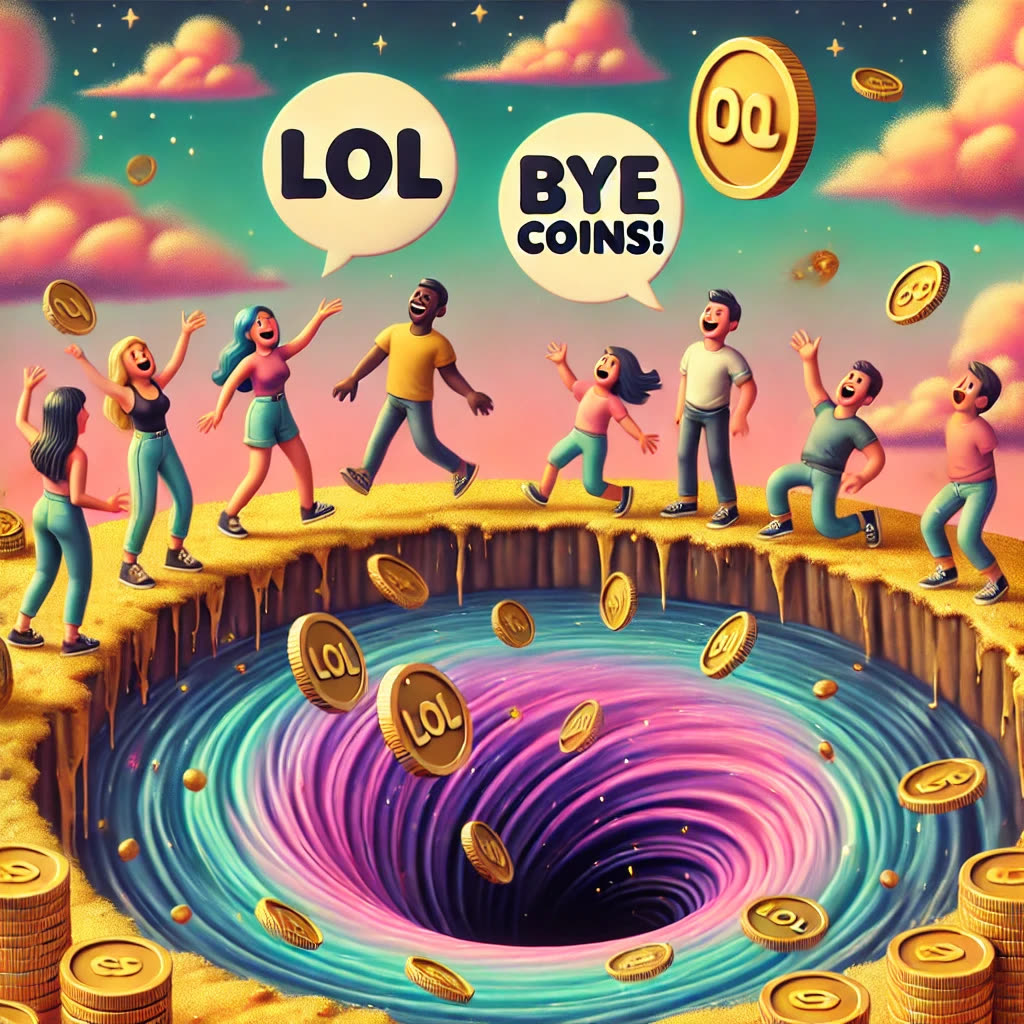 People tossing coins into a black hole